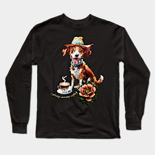 A happy cartoon dog in a summer hat Long Sleeve T-Shirt